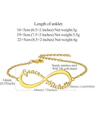 Custom Name Ankle Bracelets for Women Girls Infinity Anklet with 1 2 3 4 Names Stainless Steel/18K Gold Plated 6.5'' to 10.5'...