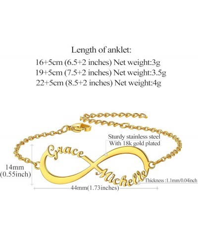 Custom Name Ankle Bracelets for Women Girls Infinity Anklet with 1 2 3 4 Names Stainless Steel/18K Gold Plated 6.5'' to 10.5'...