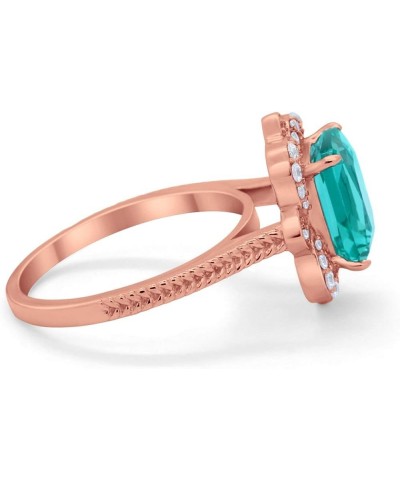 Halo Art Deco Emerald Cut Engagement Bridal Ring Round CZ 925 Sterling Silver Rose Tone, Simulated Paraiba Tourmaline CZ $16....