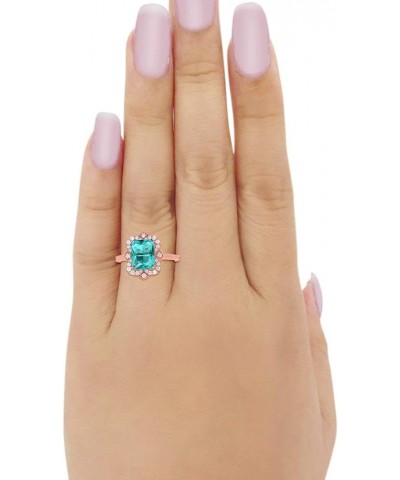 Halo Art Deco Emerald Cut Engagement Bridal Ring Round CZ 925 Sterling Silver Rose Tone, Simulated Paraiba Tourmaline CZ $16....