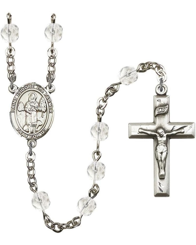 St. Isidore The Farmer Silver-Plated Rosary - Every Birth Month Color and More April Crystal, Small Crucifix $56.76 Necklaces