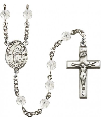 St. Isidore The Farmer Silver-Plated Rosary - Every Birth Month Color and More April Crystal, Small Crucifix $56.76 Necklaces