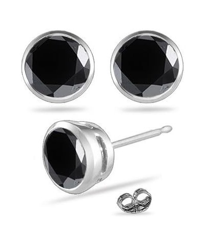 Round Black Diamond Stud Bezel Set Earrings AA Quality in 14K White Gold Available in Small to Large Sizes 3 Ct TW $37.40 Ear...