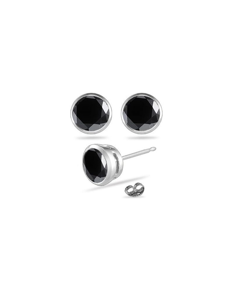 Round Black Diamond Stud Bezel Set Earrings AA Quality in 14K White Gold Available in Small to Large Sizes 3 Ct TW $37.40 Ear...