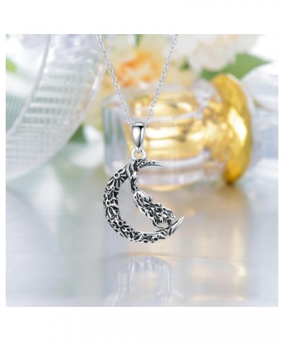 Witch Necklace Sterling Silver Cat Witch Hanging on Broom Jewelry Gifts for Women Halloween wolf $23.93 Necklaces