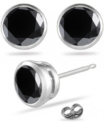 Round Black Diamond Stud Bezel Set Earrings AA Quality in 14K White Gold Available in Small to Large Sizes 3 Ct TW $37.40 Ear...