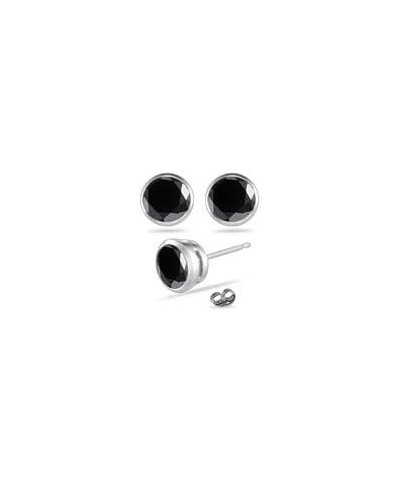 Round Black Diamond Stud Bezel Set Earrings AA Quality in 14K White Gold Available in Small to Large Sizes 3 Ct TW $37.40 Ear...