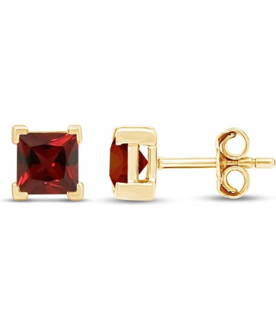 3mm Princess Cut Simulated Stud Earrings in 14k Yellow Gold Over Sterling Silver Simulated Garnet $14.62 Earrings