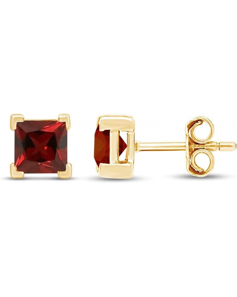 3mm Princess Cut Simulated Stud Earrings in 14k Yellow Gold Over Sterling Silver Simulated Garnet $14.62 Earrings