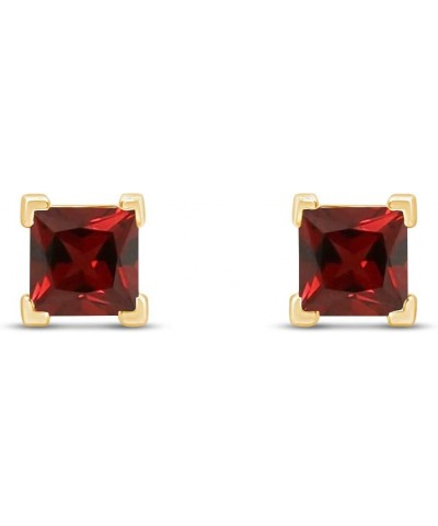 3mm Princess Cut Simulated Stud Earrings in 14k Yellow Gold Over Sterling Silver Simulated Garnet $14.62 Earrings