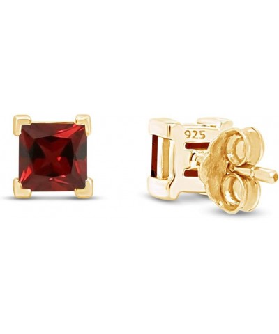 3mm Princess Cut Simulated Stud Earrings in 14k Yellow Gold Over Sterling Silver Simulated Garnet $14.62 Earrings