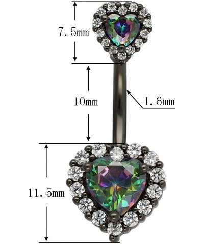 Belly Rings 316L Surgical SS PVD Plated Multicolor Heart CZ Navel Piercing Shiny Belly Button Rings Black plated Black Rainbo...