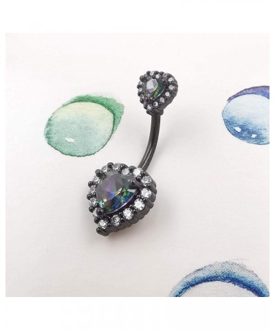 Belly Rings 316L Surgical SS PVD Plated Multicolor Heart CZ Navel Piercing Shiny Belly Button Rings Black plated Black Rainbo...