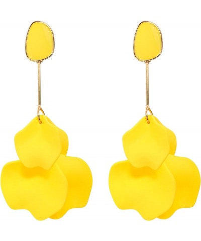 Flower Petal Earrings for Women, Rose Petal Dangle Earrings Statement Floral Drop Dangle Earrings Yellow $8.83 Earrings