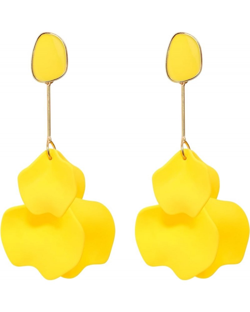 Flower Petal Earrings for Women, Rose Petal Dangle Earrings Statement Floral Drop Dangle Earrings Yellow $8.83 Earrings