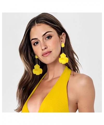 Flower Petal Earrings for Women, Rose Petal Dangle Earrings Statement Floral Drop Dangle Earrings Yellow $8.83 Earrings