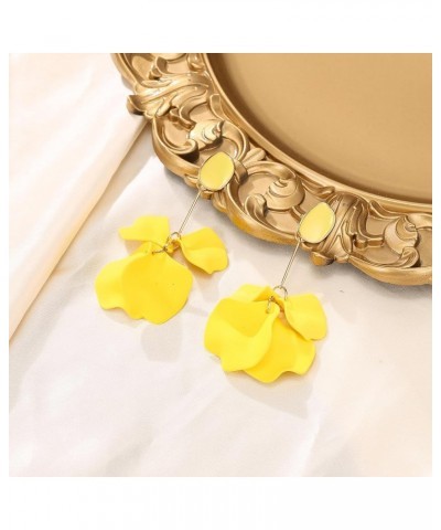 Flower Petal Earrings for Women, Rose Petal Dangle Earrings Statement Floral Drop Dangle Earrings Yellow $8.83 Earrings