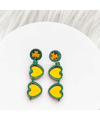 Acrylic Earrings For Women St. Patrick's Day Earrings Green Four-Leaf Clover Lucky Grass Dinosaur Rainbow Glasses Earrings Ho...