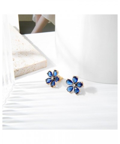 Crystal Flower Stud Earrings for Women Girls, 18K Gold Plated Hypoallergenic Small Cute Unique Blossom Earrings Jewelry Daint...