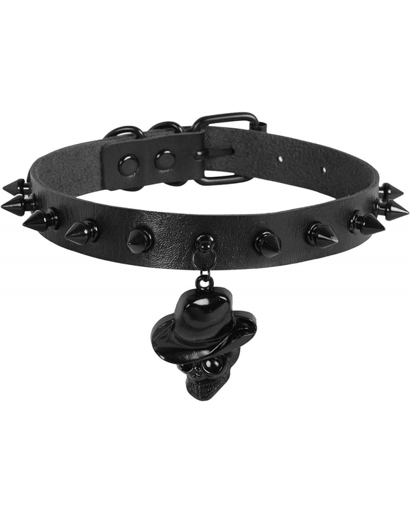 Punk Black Choker Gothic Spiked Rivets for Women Men with Charm Pendant Leather Necklace Skull $8.69 Necklaces