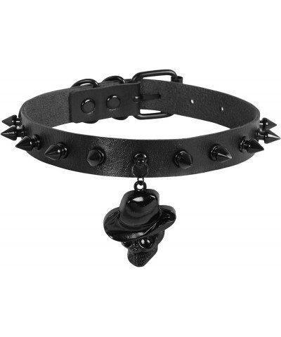 Punk Black Choker Gothic Spiked Rivets for Women Men with Charm Pendant Leather Necklace Skull $8.69 Necklaces