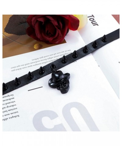 Punk Black Choker Gothic Spiked Rivets for Women Men with Charm Pendant Leather Necklace Skull $8.69 Necklaces