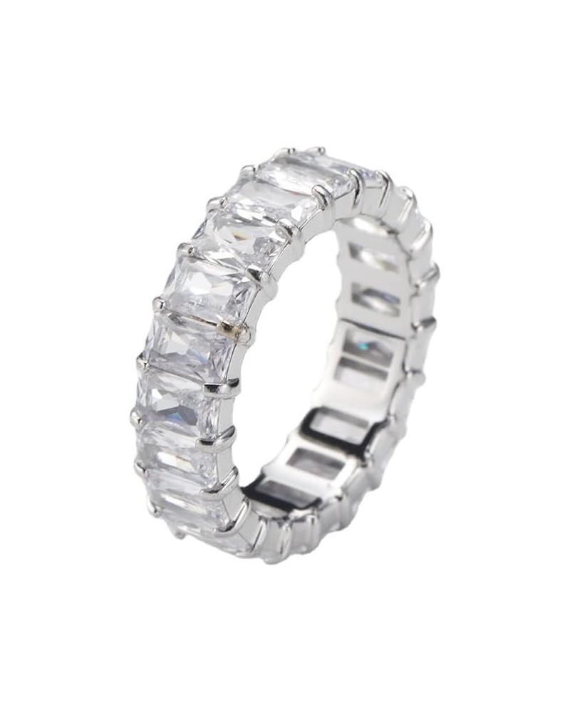 Women's Stainless Steel Colorful Zircon Gemstone Ring Size 6-10 8 Silver-White $9.17 Rings