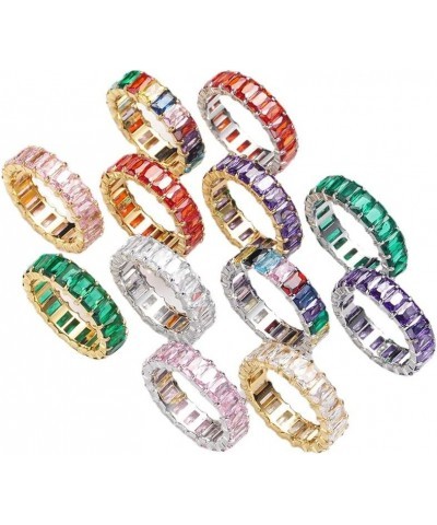 Women's Stainless Steel Colorful Zircon Gemstone Ring Size 6-10 8 Silver-White $9.17 Rings