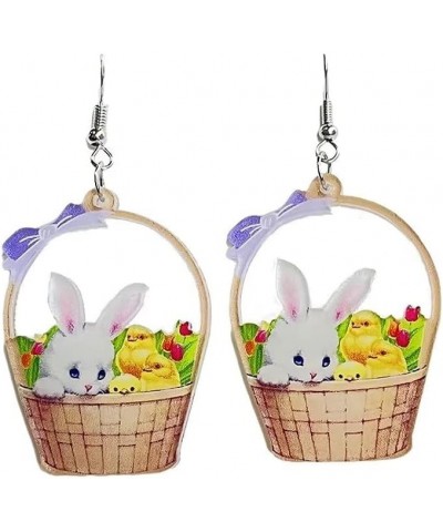 Easter Earrings Rabbit Flower Basket Lovely Print Egg Chicken Spring Flower Wooden Drop Dangle Earrings for Women Girls Jewel...