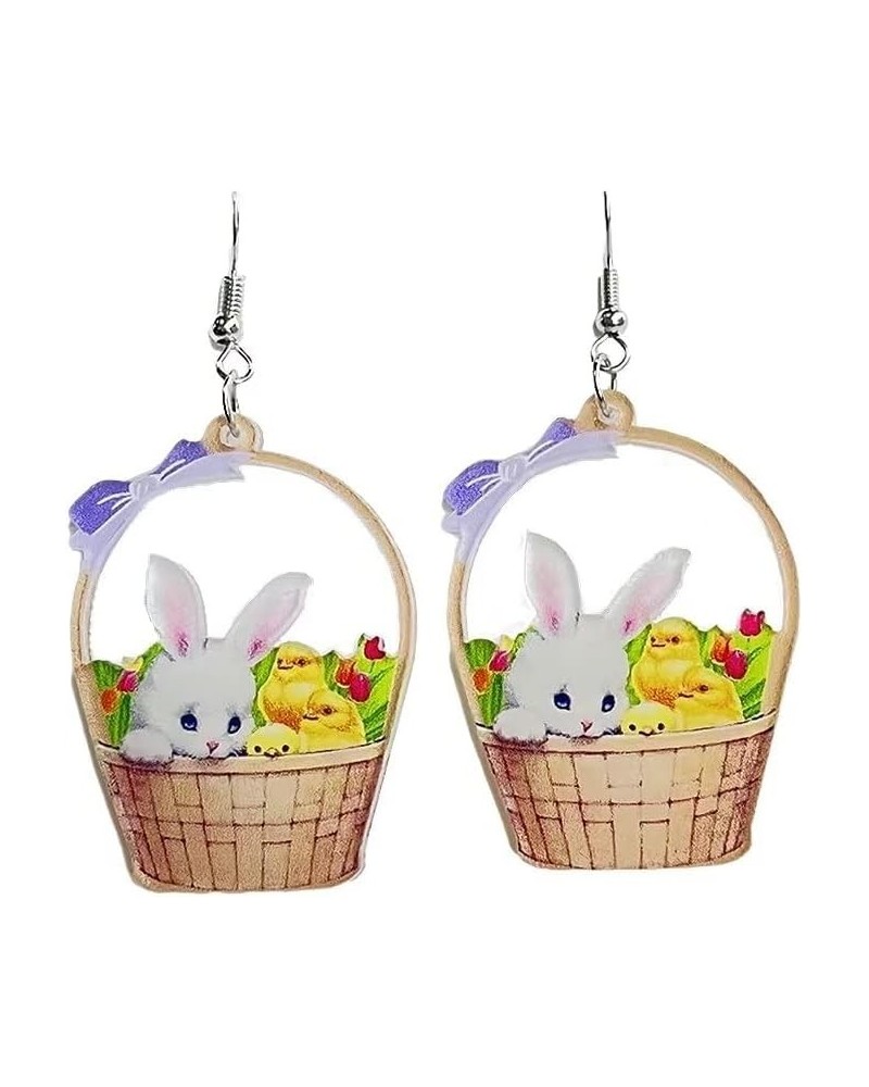 Easter Earrings Rabbit Flower Basket Lovely Print Egg Chicken Spring Flower Wooden Drop Dangle Earrings for Women Girls Jewel...