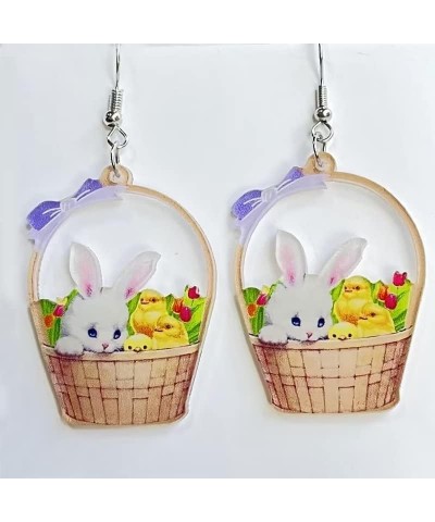 Easter Earrings Rabbit Flower Basket Lovely Print Egg Chicken Spring Flower Wooden Drop Dangle Earrings for Women Girls Jewel...