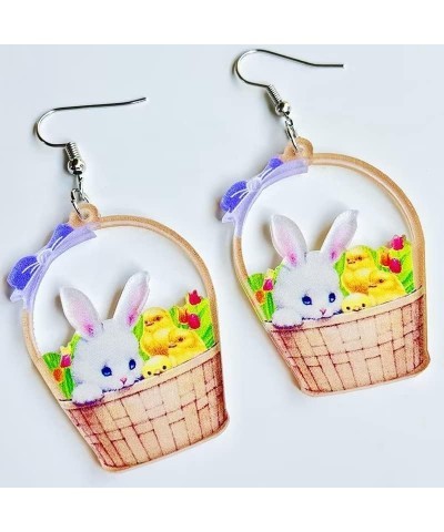 Easter Earrings Rabbit Flower Basket Lovely Print Egg Chicken Spring Flower Wooden Drop Dangle Earrings for Women Girls Jewel...