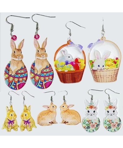 Easter Earrings Rabbit Flower Basket Lovely Print Egg Chicken Spring Flower Wooden Drop Dangle Earrings for Women Girls Jewel...