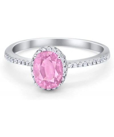 Halo Fashion Ring Simulated Oval Blue Sapphire Round CZ Accent 925 Sterling Silver Choose Color Simulated Pink CZ $11.34 Rings