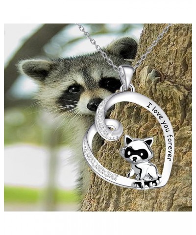 Raccoon Gifts I Love You Forever Animal Raccoon Love Heart Pendant Necklace Raccoon Jewelry for Raccoon Lovers Girls silver $...