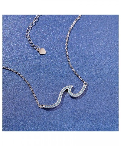 925 Sterling Silver Single Ocean Wave Necklace Pendant with 16"+2" Adjustable Link Chain, Nickel Free Hypoallergenic for Sens...