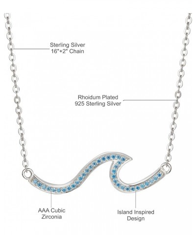 925 Sterling Silver Single Ocean Wave Necklace Pendant with 16"+2" Adjustable Link Chain, Nickel Free Hypoallergenic for Sens...