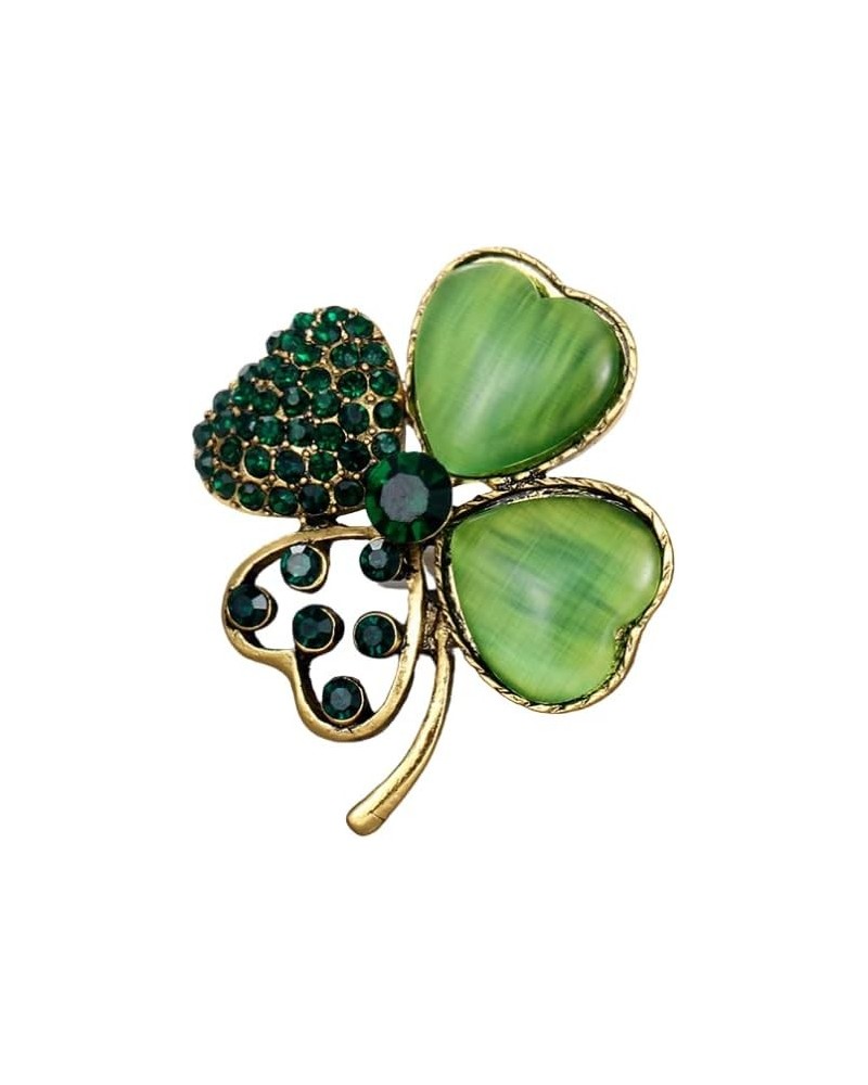 Rhinestone Green Clover Leaf Brooch Pin Vintage Flower Brooches Good Luck Alloy Clothing Accessories St Patrick's Day Holiday...