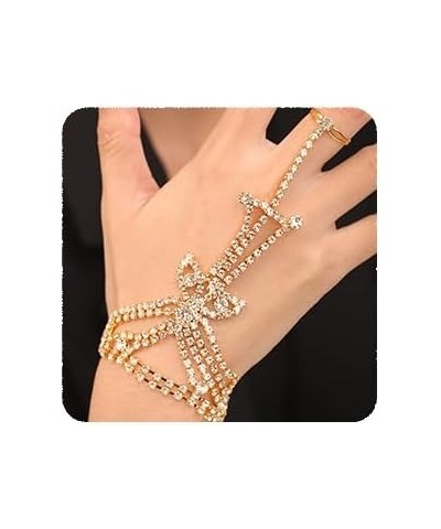 Elegant Rhinestone Bridal Slave Chain Link Bracelet Silver Gold Crystal Wedding Hand Harness Bangle Finger Rings Adjustable H...