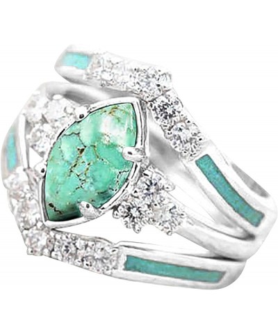 Sterling Silver Natural Turquoise Diamond 3 Piece Set Ring Simple Fashion Jewelry Popular Accessories Jewelry Gift Green $4.4...