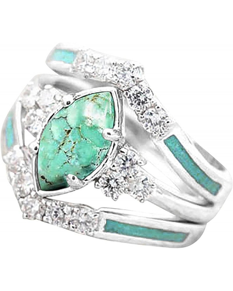 Sterling Silver Natural Turquoise Diamond 3 Piece Set Ring Simple Fashion Jewelry Popular Accessories Jewelry Gift Green $4.4...