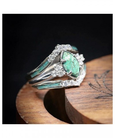 Sterling Silver Natural Turquoise Diamond 3 Piece Set Ring Simple Fashion Jewelry Popular Accessories Jewelry Gift Green $4.4...