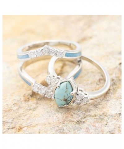 Sterling Silver Natural Turquoise Diamond 3 Piece Set Ring Simple Fashion Jewelry Popular Accessories Jewelry Gift Green $4.4...