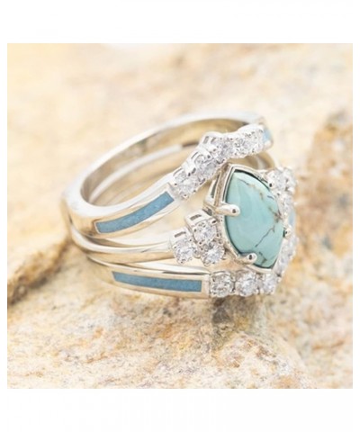 Sterling Silver Natural Turquoise Diamond 3 Piece Set Ring Simple Fashion Jewelry Popular Accessories Jewelry Gift Green $4.4...