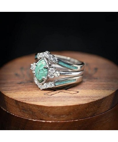 Sterling Silver Natural Turquoise Diamond 3 Piece Set Ring Simple Fashion Jewelry Popular Accessories Jewelry Gift Green $4.4...