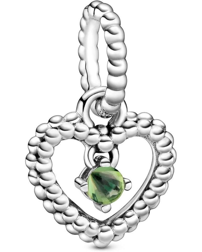 Color Birthday Stone Beaded Heart Crystal 925 Sterling Silver Dangle Charm - 798854 August - Sprng Green $25.00 Bracelets