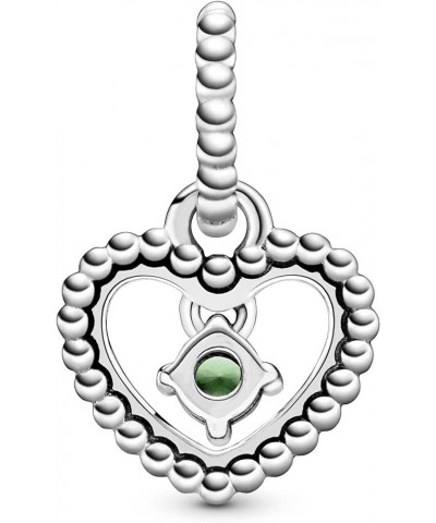 Color Birthday Stone Beaded Heart Crystal 925 Sterling Silver Dangle Charm - 798854 August - Sprng Green $25.00 Bracelets