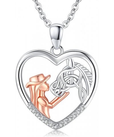 Horse Necklace for Women 925 Sterling Silver, Girls Embrace Horse Crescent Moon Pendant Jewelry for Gift Heart-Silver Horse $...