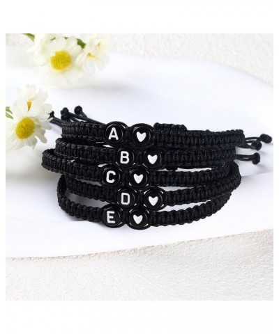 Initial Bracelet for Women Handmade Rope Braided Bracelet Black Heart Bracelet Adjustable Letter Bracelet Personalized A-Z Br...