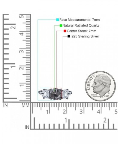 Art Deco Three Stone Round Shaped Natural Rutilated Quartz Emerald Cut Vintage Style Wedding Engagement Ring 925 Sterling Sil...